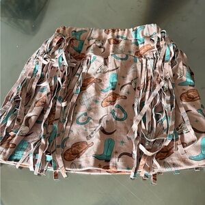Fringe Western Print Skirt - Pink and Teal